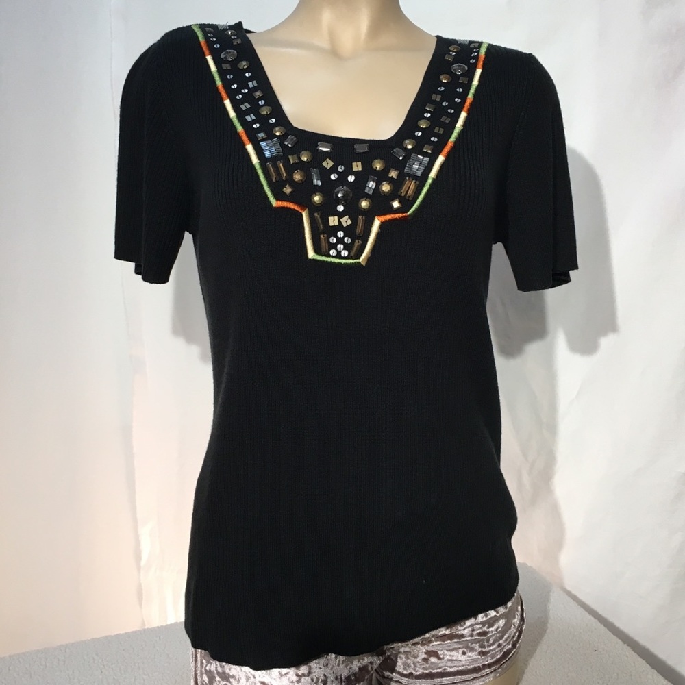 Requirements embellished black sweater